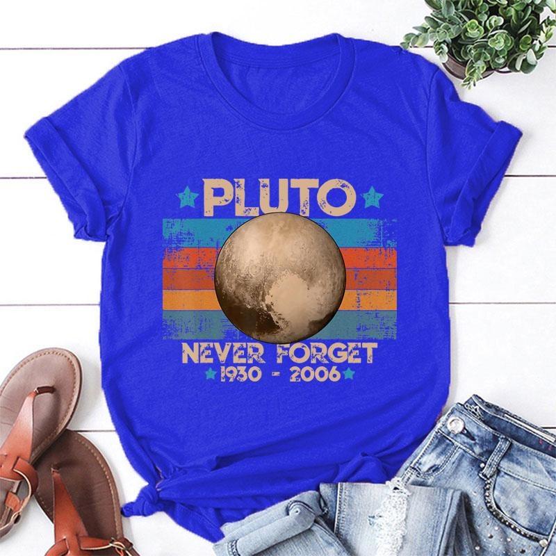 Vintage Never Forget Pluto Nerdy Astronomy Space Science T-Shirt Fashion Creative Design Round Neck Short Sleeve Tees