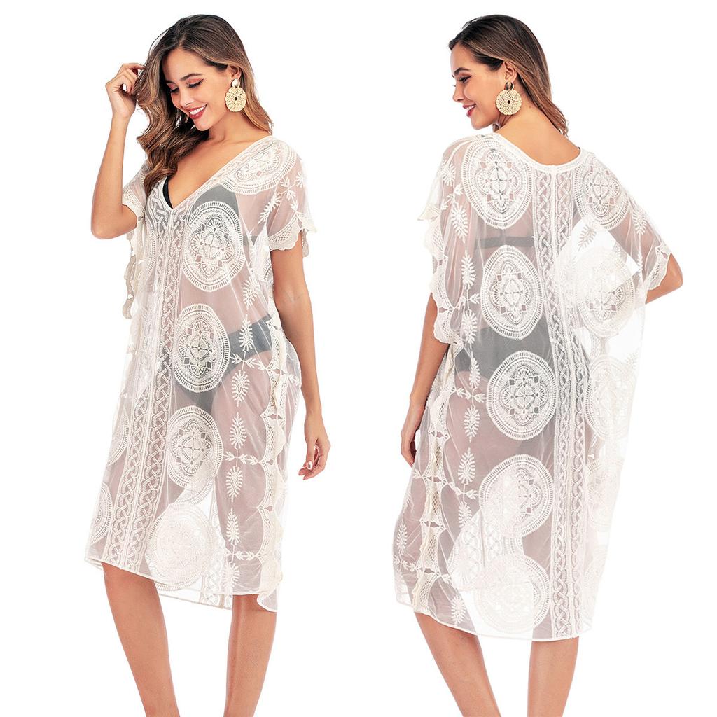 Плюс размер летнее женское вышитое большое круглое сетчатое пляжное платье купальник пляжная накидка