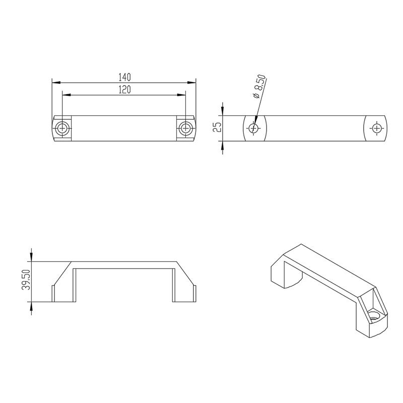 China Manufacturer Rohs 3038 120 Silver White Handle in Aluminum Material Aluminum Door Handle Black Aluminium Profile Door Hand