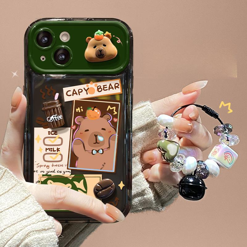 Подвеска в виде куклы Капибала, подходит для Apple 15, чехол для мобильного телефона iPhone14/13pro, откидной зеркальный чехол Xs, силикон