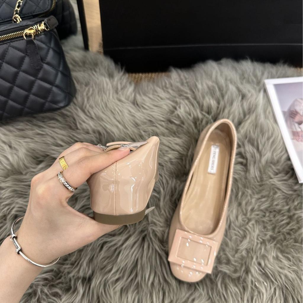 Small Man Increases Height 5cm Nude Square Buckle Light Mouth Single Shoes Women's 2025 Summer New French Round Head Soft Flats
