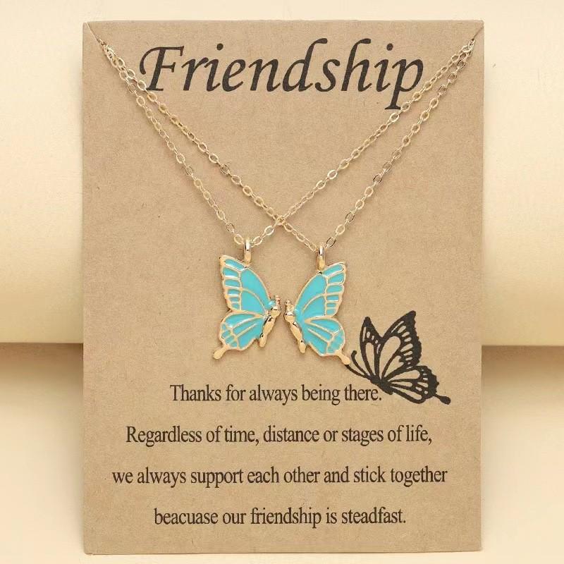 Colorful Butterfly Friendship Necklace Set for Women - Elegant Two-Piece Design