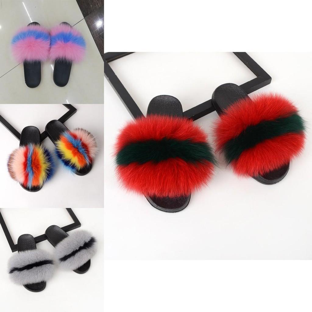 New Girls Fur Slippers Sandals Shoes Soft Luxury Women Lady Slides