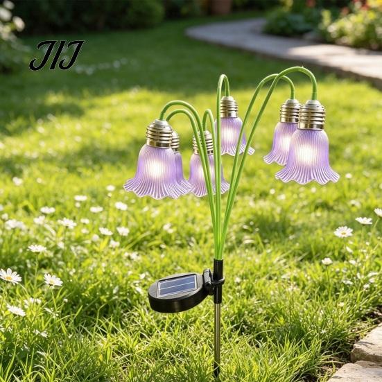 Solar Garden Stake Lights Lily of the Valley Flower Outdoor, Waterproof Lights, Soil Insert Lamps Auto On/Off LED Floral Pathway for Yard Lawn
