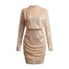 2025 Женское сексуальное платье миди бодикон с V-образным вырезом и длинными рукавами, украшенное пайетками, с короткой юбкой на завязках