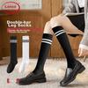 3 Pairs of Women's Thigh-High Socks, And Japanese-Style Cotton Socks, Anti-Slip Long Tube Socks, High-Top Black Striped Women's Socks for Outdoor Wear