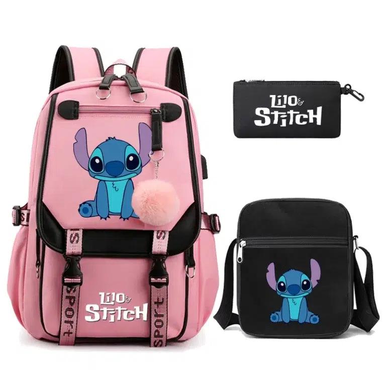 Cute Cartoon Print Backpack Set for Teens Students 3-Piece Set Laptop Bag Pencil Case Crossbody Bag