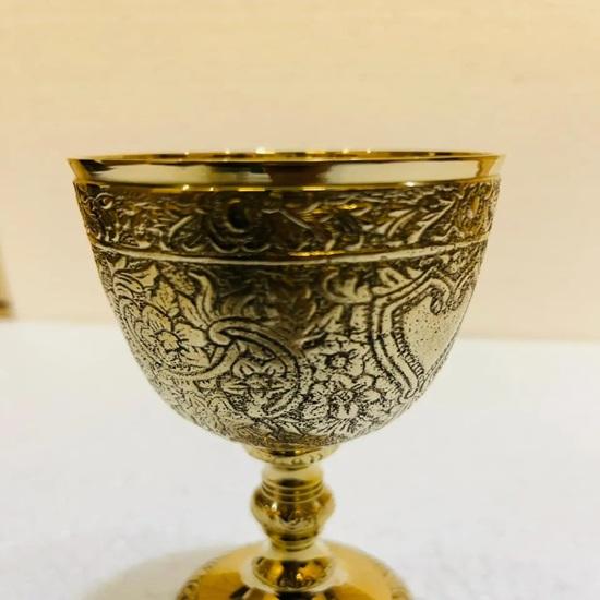 15.24 Cm Hand-Engraved Royal Brass Wine Goblet Polished Gold Cup Weddings, Housewarmings Birthdays, Anniversaries Gift