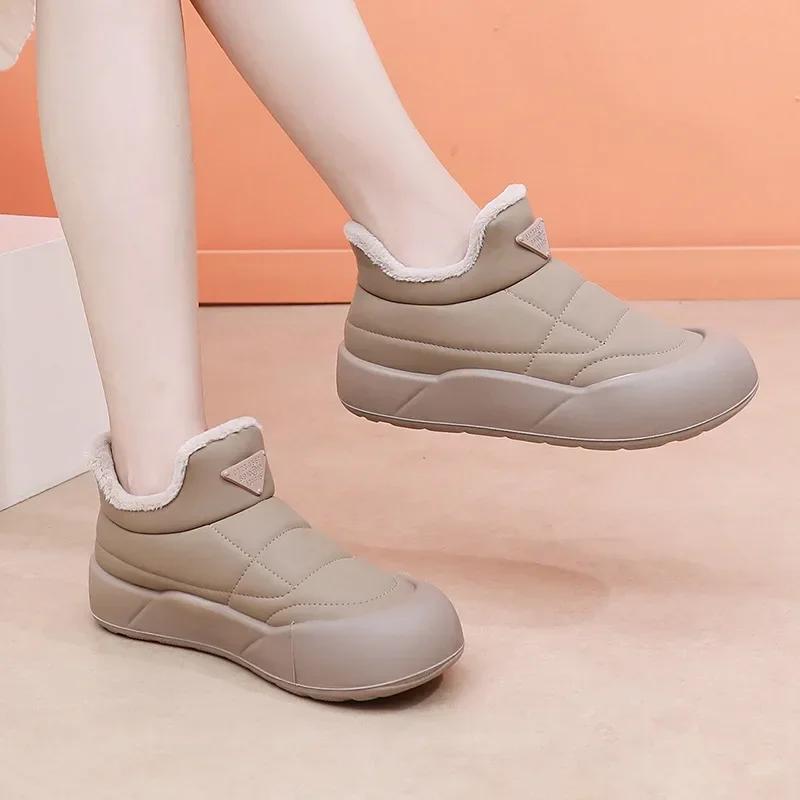 Модные женские ботильоны, плюшевые, новые, резиновые, теплые, для ходьбы, на толстой подошве, зимние ботинки, нескользящие, удобные, из хлопка, модные зимние ботинки