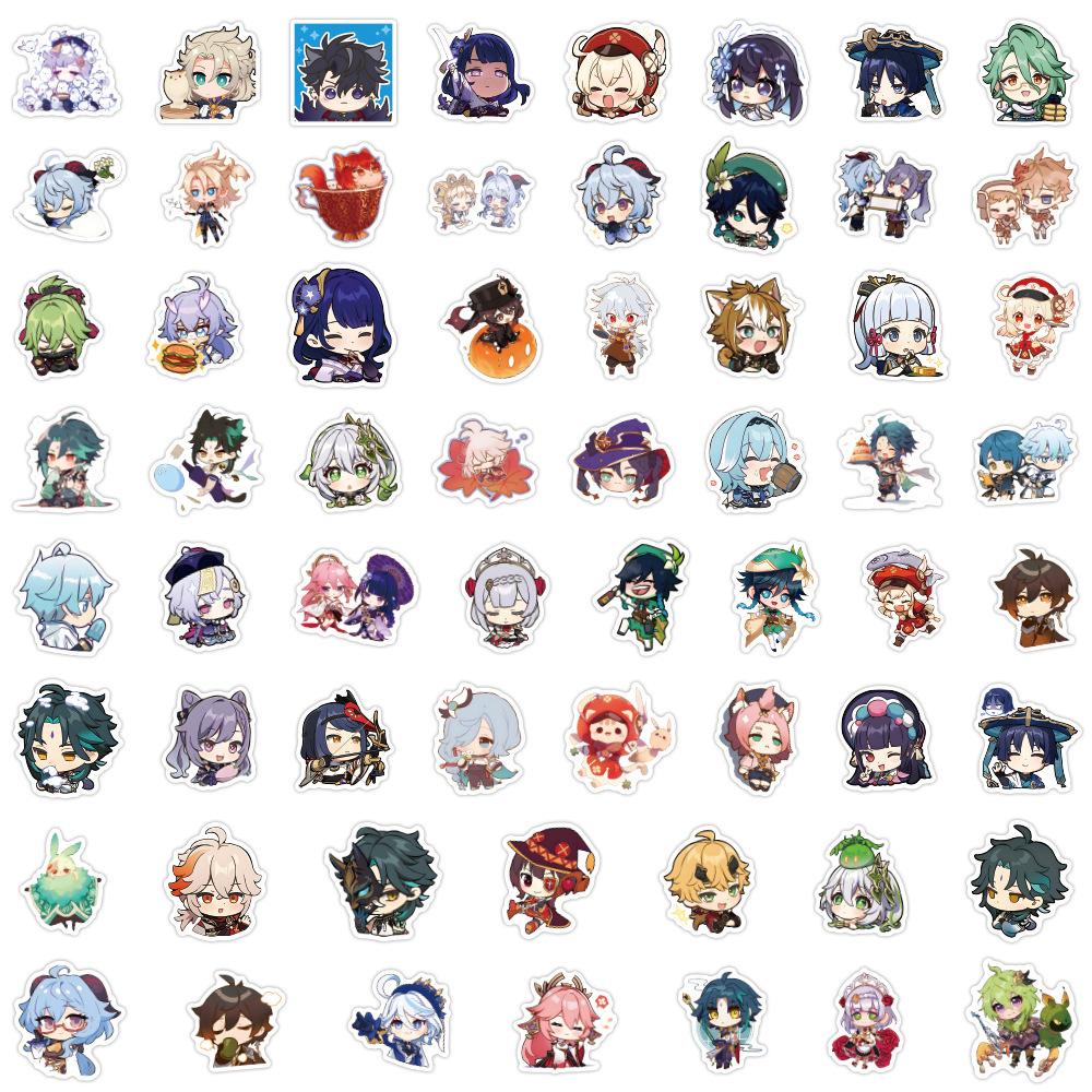 60 New Q Version Genshin Impact Graffiti Stickers, Suitcase Water Cup Mobile Phone Case Decoration DIY Stickers