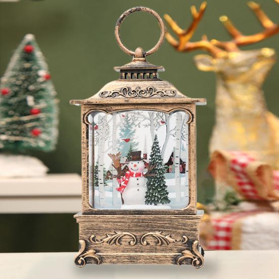 Рождественский фонарь с ретро-рамкой и встроенной елкой, снеговиком, оленем, статуэтка, работающая от батареек, ночник, настольное украшение