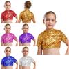 Джазовый укороченный топ для чирлидинга для девочек: Блестящий топ с пайетками, коротким рукавом и высоким воротником для костюма на танцевальное выступление