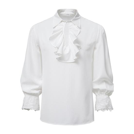 Мужская рубашка с воротником-стойкой и лацканами с рюшами, кружевной пуловер с длинными рукавами, стимпанк, ретро, ​​средневековый косплей, костюмы на Хэллоуин, готический топ в стиле ренессанс
