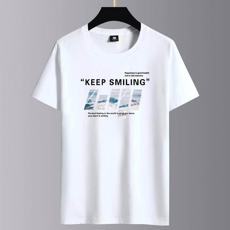 Мужская модная футболка с короткими рукавами Keep Smiling, повседневная футболка из чистого хлопка, M-6XL