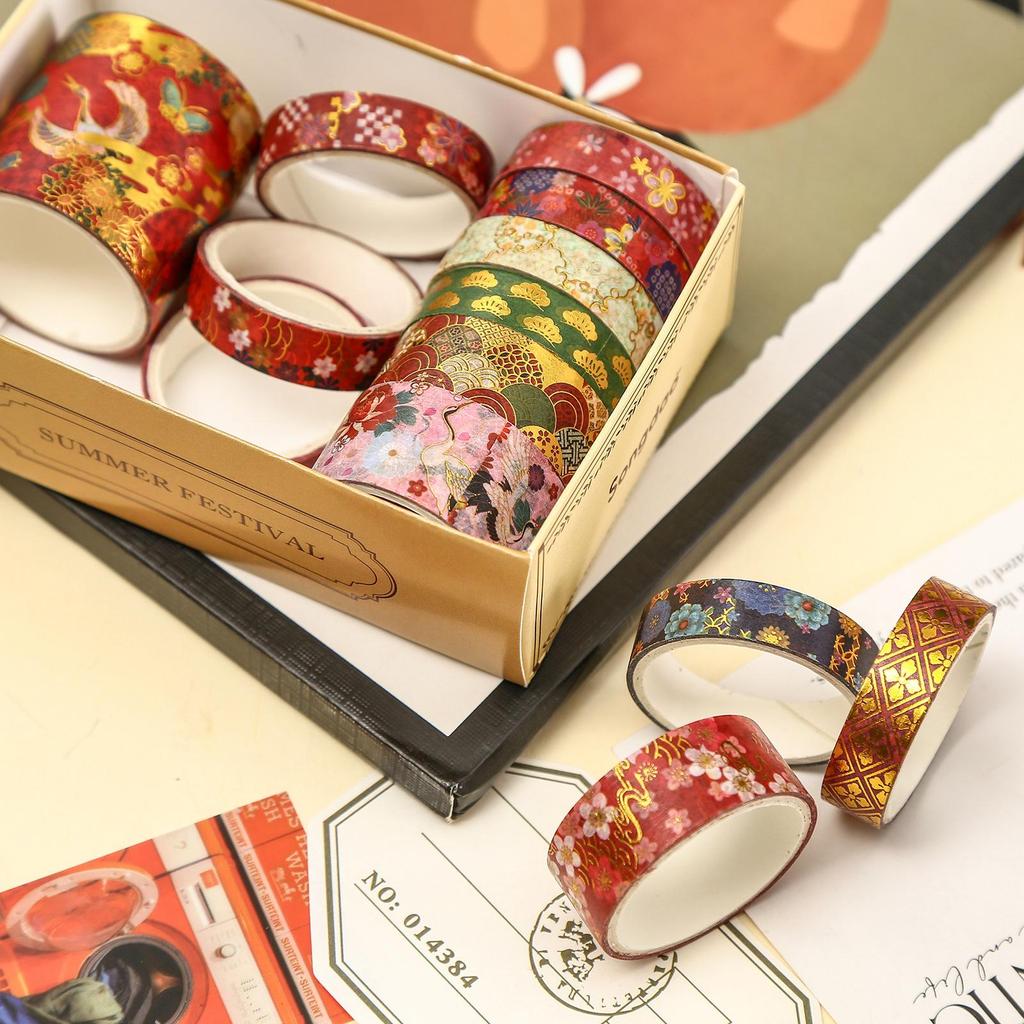 Набор из 15 рулонов золотой фольги Washi Tape, декоративные наклейки с цветами сакуры для планировщика, ведения дневника и организации