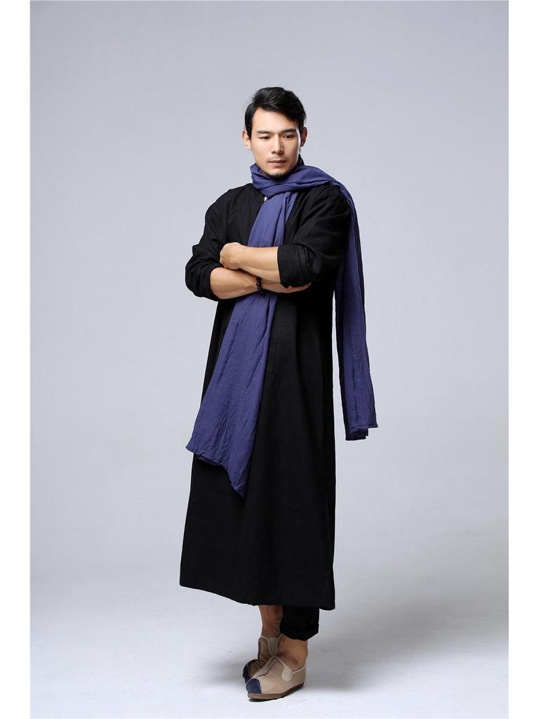 Ma Fan Zen Long Hooded Casual Cotton Linen Men's Robe