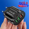 Быстрое зарядное устройство USB QC3.0: Совместимо с Apple, Huawei, европейскими и американскими стандартами, 3-в-1.