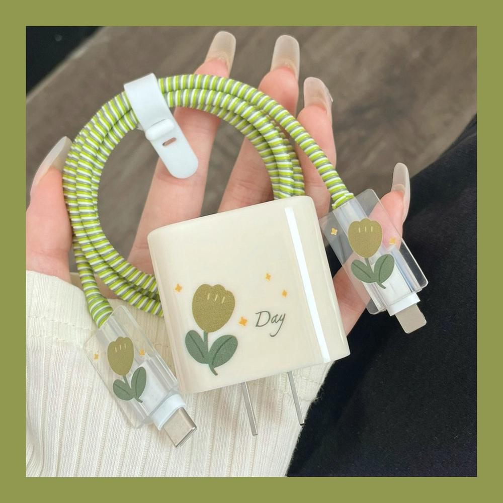 Applicable To Apple Data Cable Protective Cover Charger 18-20W Anti-breakage Winder Cute Flower Animal Advanced INS Style
