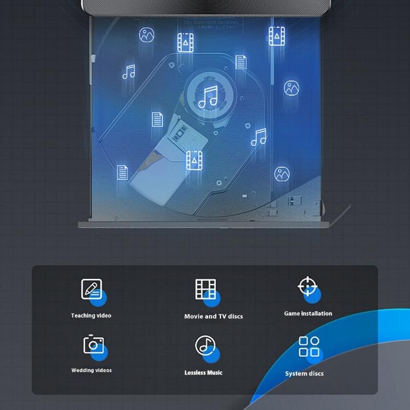 External Disc Drive with Color Lighting USB3.0 and Type C Port Fast Speed 24X Burning Reader Wide Compatibility