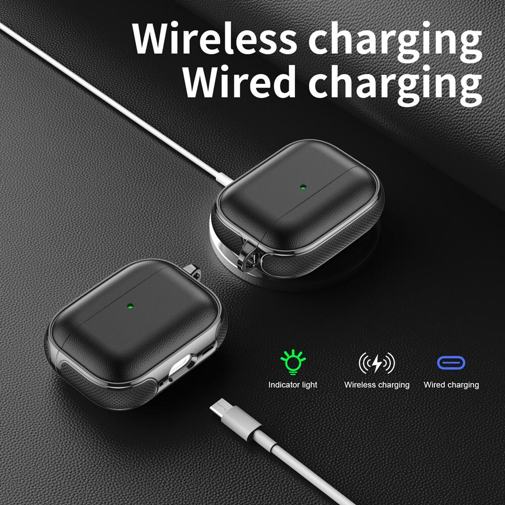KEYSION Чехол для наушников AirPods Pro 3 2 Кожаная текстура Мягкий ТПУ Силикон С крючком Ударопрочный Чехол для наушников для AirPods 4