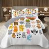 Funny Cartoon Animal Bedspread Queen/Full Kawaii Elephant Panda Coverlet Reversible Grey Quilted Bedding Set For Kids Teen Room