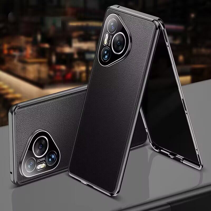 Чехол для Huawei P80 P30 P40 P70 Nova 14 13 Ultra Honor 200 100 90 80 70 Magic 8 Pro, Алюминиевый бампер с закаленным стеклом и кожаной задней панелью, Бамперы для телефона