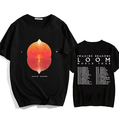 Футболка Imagine-Dragons Loom World Tour с коротким рукавом и круглым вырезом Футболка с графическим принтом в стиле хип-хоп Футболки в уличном стиле Футболка из хлопка