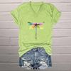 Красочные стрекозы живопись блузки с коротким рукавом V-образный вырез футболки повседневные