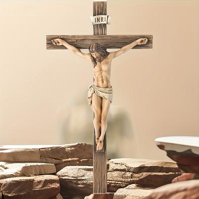 Традиционное настенное распятие - Смоляная статуэтка креста - Подходит для сезонных религиозных украшений дома на Рождество, Пасху и Новый год