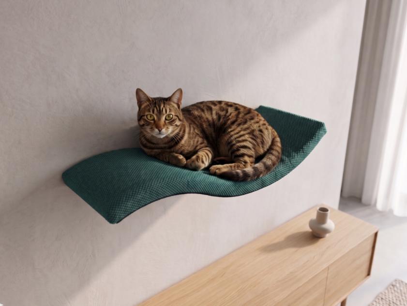 Metal cat shelf Wave 95cm Asymmetrical Right Bottle green