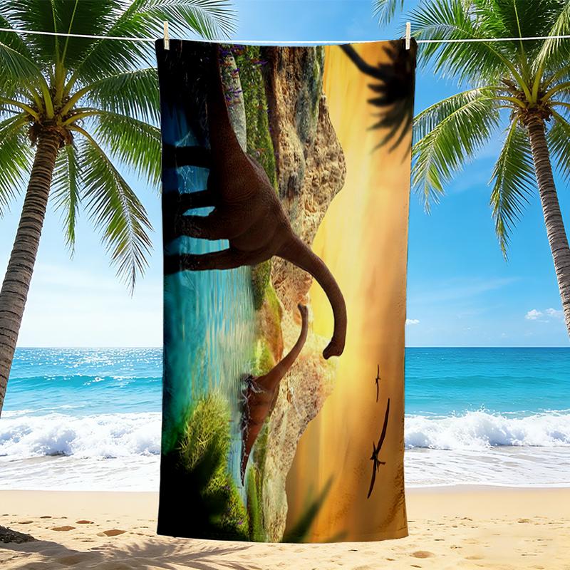 1Pc Dinosaur Paradise Beach Towel, Quick Dry, Multi-Use for Beach Pool Gym Yoga Home Travel, Christmas, Halloween, Xmas Gift M928519