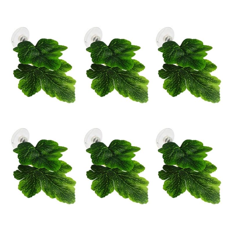 Искусственные Листья Декор для Аквариумов 6 Штук Присоски Гамак Кровать, Декорации для Аквариумов с Петушками, Креветками Укрытие и Место для Нереста