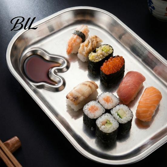 Safe Kitchenware for Baby Feeding 304 Stainless Steel Kids Dinner Plate, Divided Tray with Dip Rust Resistant Food Serving Dish Sauce Dumplings Sushi,