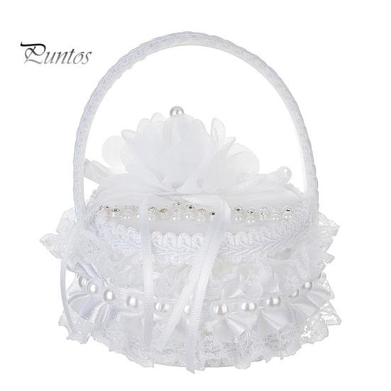 Белая кружевная коробочка для колец, держатель для свадебных колец с ручкой, подушка для колец с лентой и цветком для церемонии помолвки