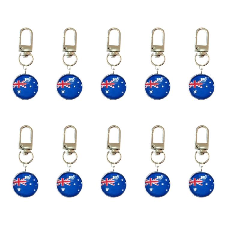 10 шт./лот Модные брелоки для ключей в виде футбольного мяча с яркими флагами стран, из нержавеющего сплава и стекла, украшение для рюкзаков