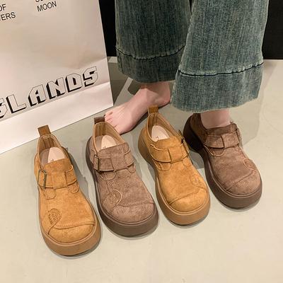 Женские лоферы на платформе 2025 осень новая мода универсальные короткие ботинки нескользящая мягкая подошва круглый носок замшевые туфли