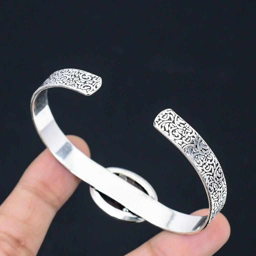 Daughters Day Sale Oval Bloodstone Stone Sterling Silver Handmade Bangle Jewelry