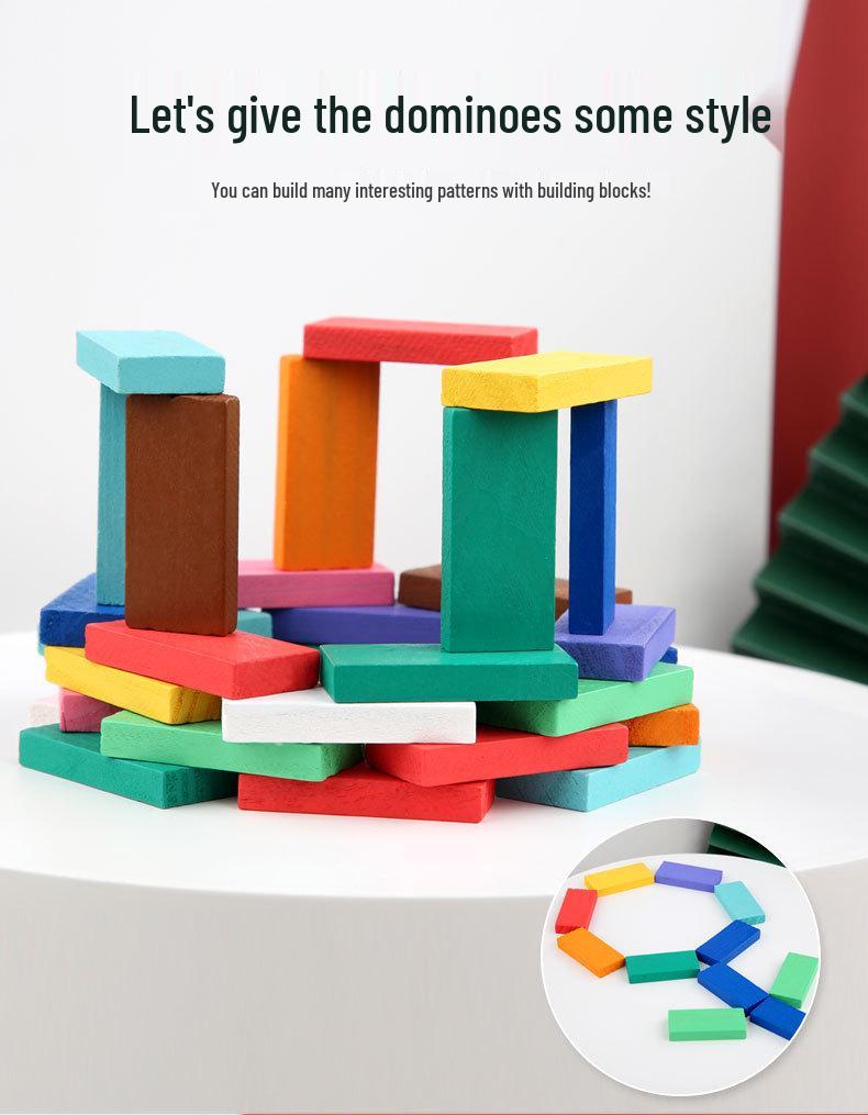 Colored Wooden Domino Blocks - 120 Pieces for Kids Age 2-6