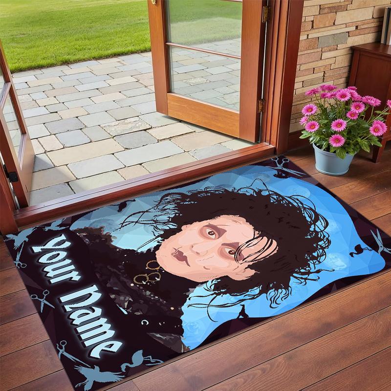 Crystal Velvet Rug Custom Name Text, Soft Non Slip Floor Mat Home DecorEdward Scissorhands