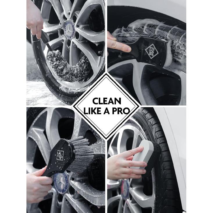 Fantasticlean 6PCS Car Wheel Cleaning Pro Kit, Tire Brush, Soft-Bristled Rim Brush, Microfiber Bendable Brush, Double-Ended Detailing Brush, And