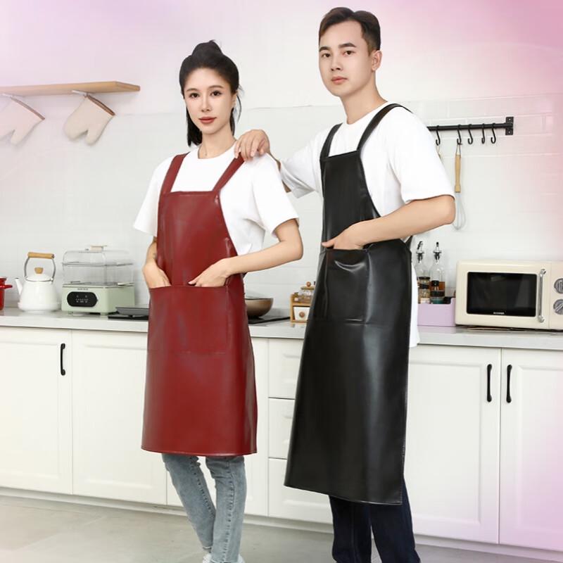 Waterproof Oil-Proof Leather Double Shoulder Work Apron, Short Style, 2-Pack