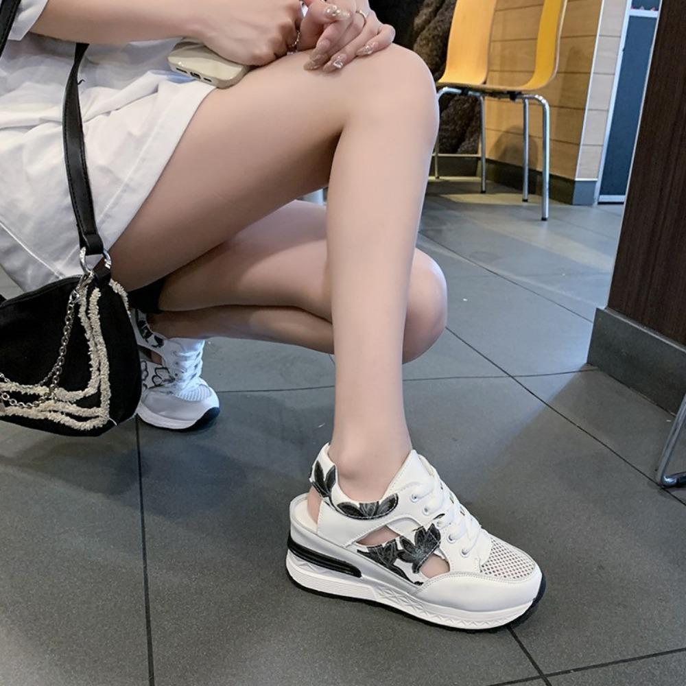 Обувь большого размера, повседневные женские спортивные сандалии на танкетке с сетчатой ​​поверхностью и полой платформой