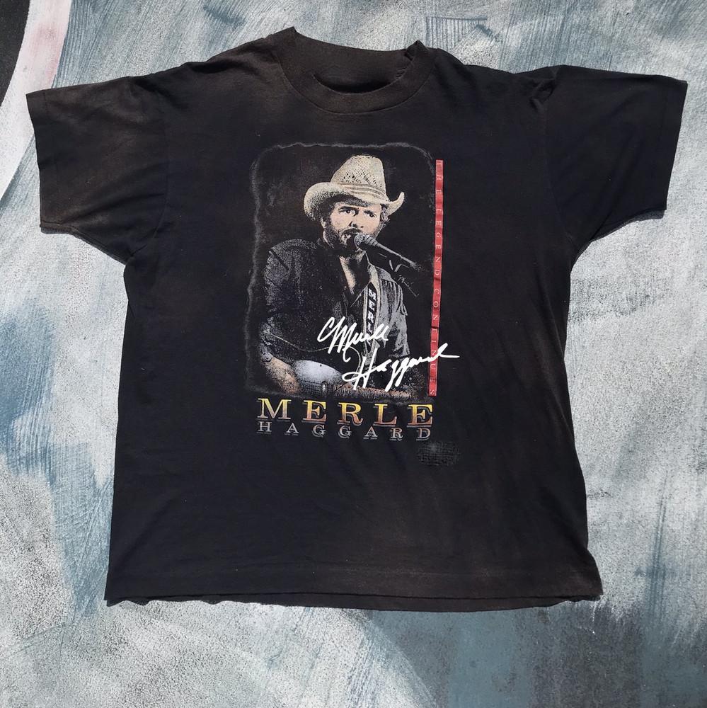 Vintage Merle Haggard Live In Concert Cotton Black S4XL Unisex Shirt
