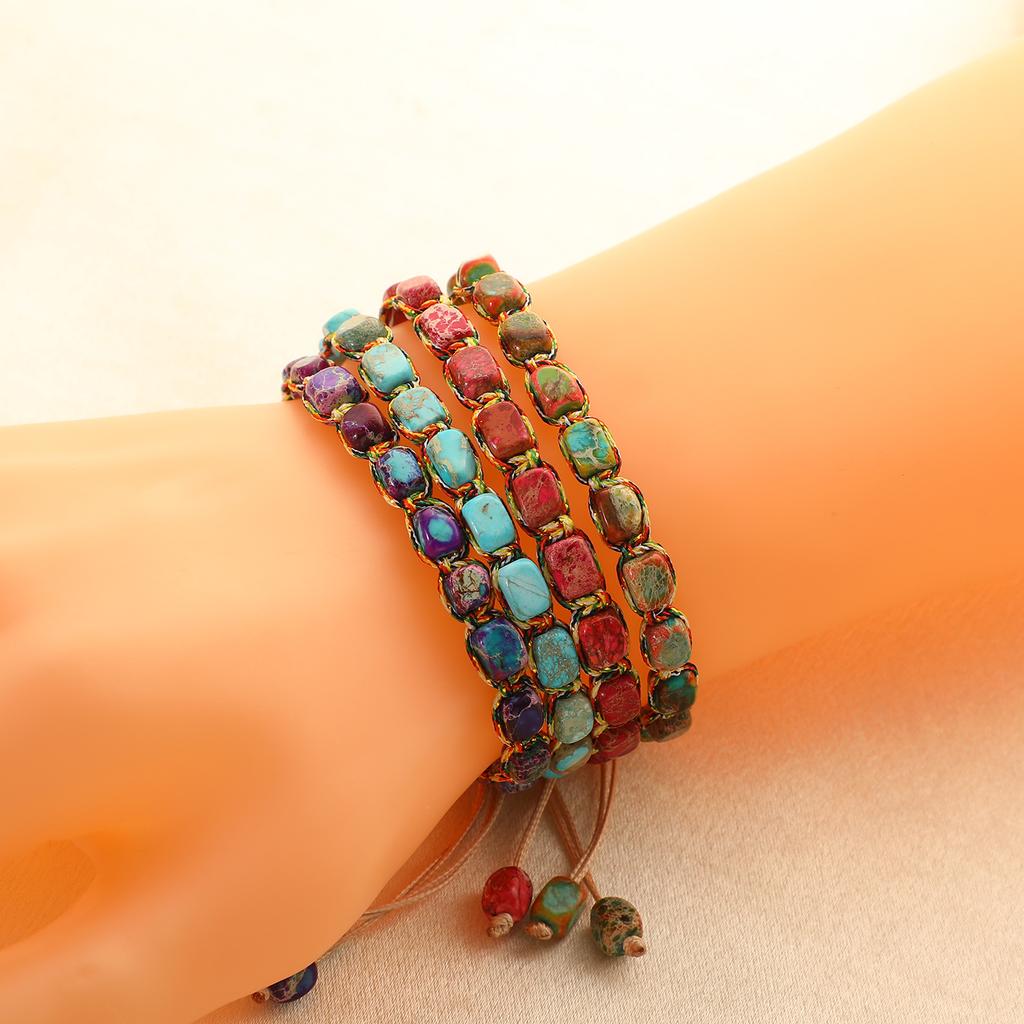Bohemian Gemstone Bracelet Hand-Woven Colorful Beads Adjustable Natural Stone Braided Beaded Bracelet for Friendship Gift