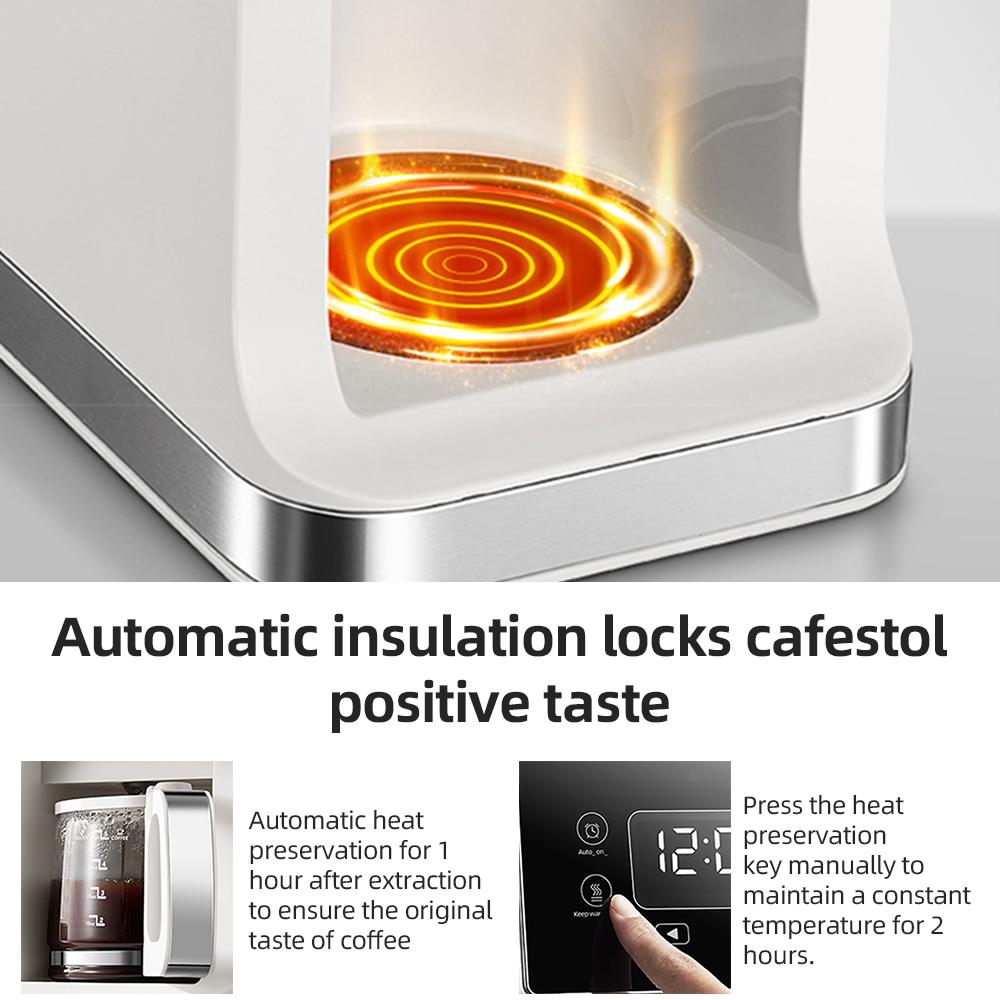 Капельная кофеварка, американская кофемашина на 5–10 чашек со встроенной кофемолкой, резервуар для воды на 780 мл, сохраняет тепло