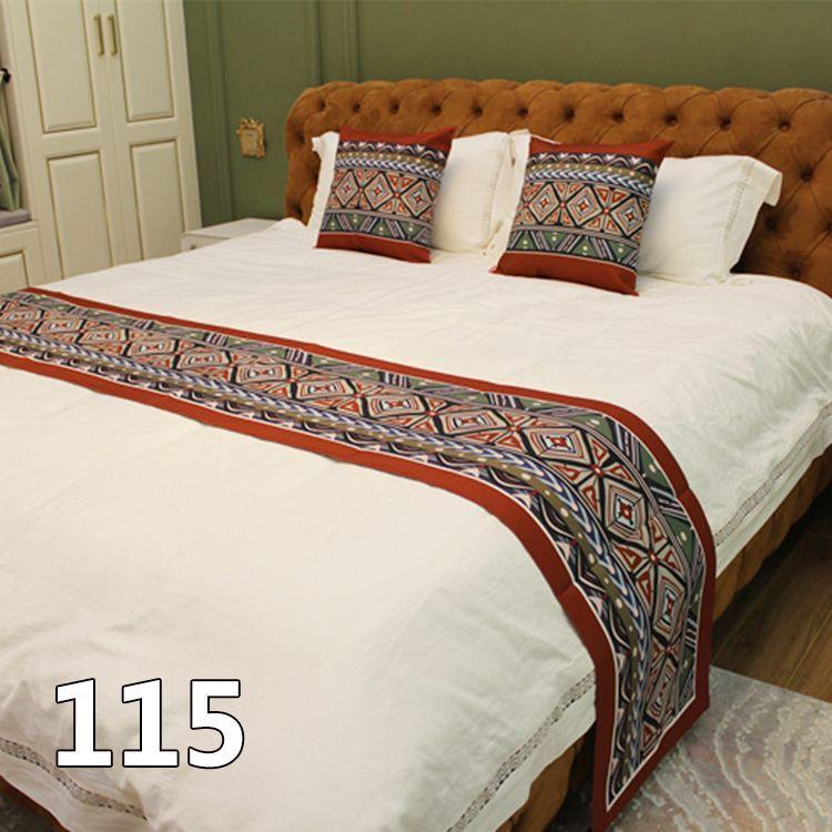 European Cotton and Linen Bed Flag with Diamond Shaped Flower Pattern Beds End Towel Hotel Homestay Special Bedding Bed End Cover Cushion Pillow