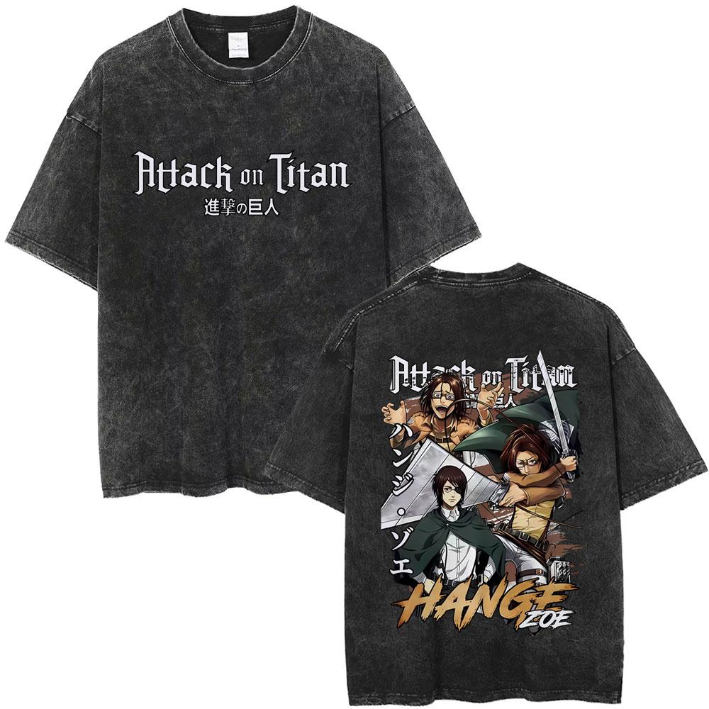 Washed Vintage Anime Attack on Titan Mikasa Ackerman Merch Tshirt Men Women Manga Cosplay Oversized T Shirt Man Cotton Tshirts
