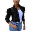 Fashion Women's Solid Button Wear Out Long Puff Sleeve Denim Jacket Coat