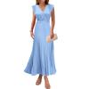 Women's Summer Solid Color V-Neck Waist Cinched Dress Casual Dress