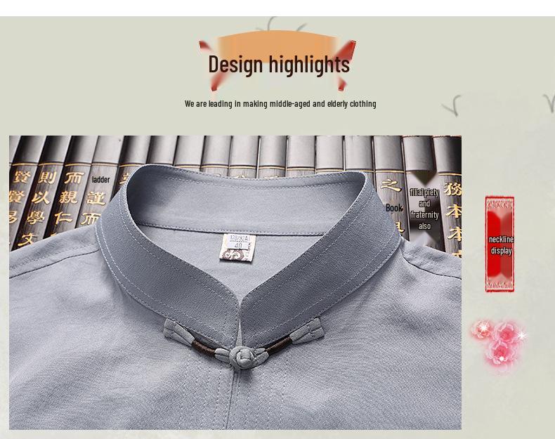 Мужской традиционный китайский костюм тан с длинным рукавом для весны/лета - Идеально подходит для пап и дедушек среднего и пожилого возраста, Идеально подходит для тайцзи.